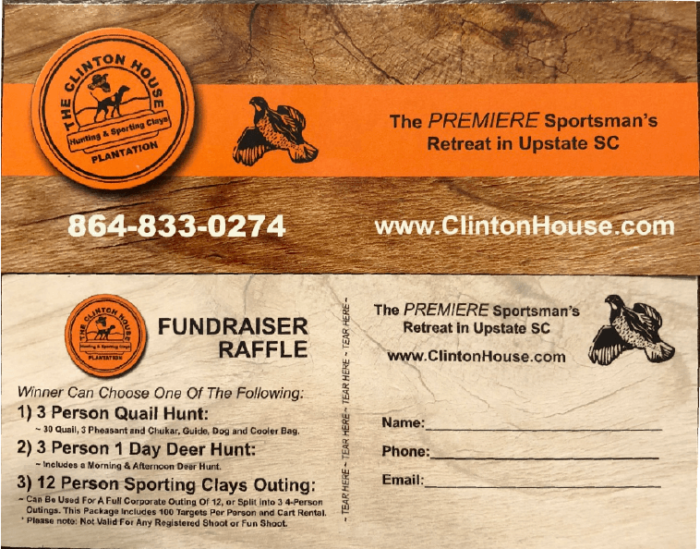 Raffle Ticket-Choice of Hunt Trip at Clinton House Plantation 2024